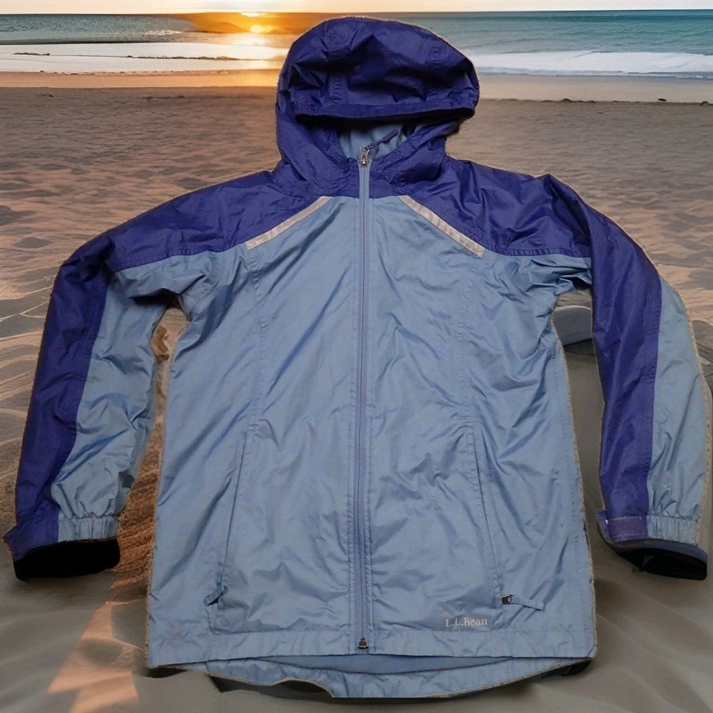 L.L. Bean Windbreaker Jacket Kids Large 14-16 Blue Good Fleece Lined Ripstop